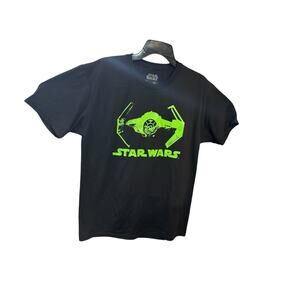 Star Wars Vader's Tie Fighter Neon Green on Black Shirt Size Medium.